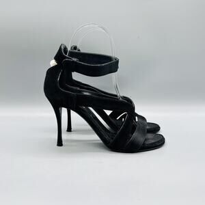 Nicholas Kirkwood Sandals Womens 5.5 Black Suede Ankle Strap Pearl Heel Shoes